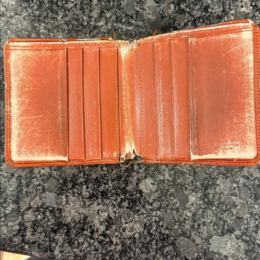 Louis Vuitton textured Orange Epi Leather Bifold project rehab wallet COA